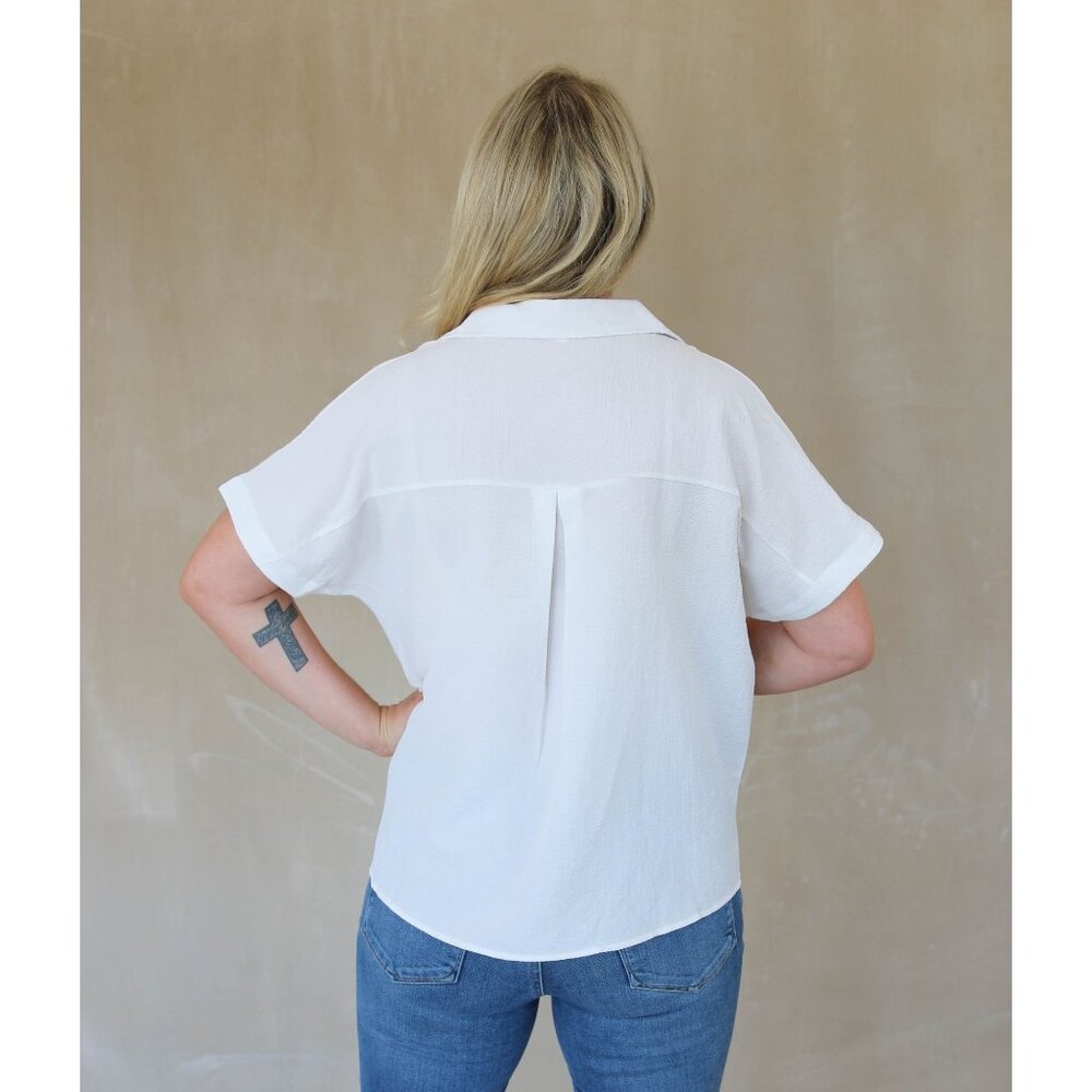 Loose Fit Button Down Top - White - Picture 3 of 6